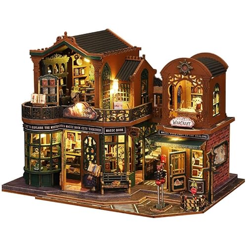 Mostop DIY Miniature Dollhouse Kit,Wooden Dollhouse Construction Kit,Miniature House Kit with LED Light und Bewegungen,Creative Room Idea for Children/Adults,Magic House,DIY Kits (Twilight Book City) von Mostop