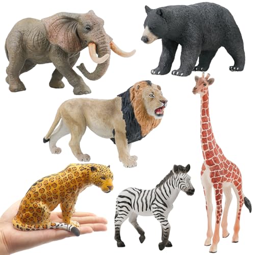 Mostop Safari Tiere Figuren Spielzeug, 6 PCS realistische Wilde Dschungel Tiere Figuren, große Zoo Tier Spielset mit Elefanten, Löwen, Bären, Leoparden, Giraffen, Zebras, pädagogische Lernspielzeug von Mostop