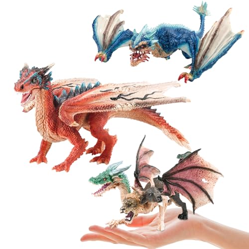 Mostop Western Dragon Toy Set, 3 PCS große Drachen-Spielzeug-Figur Stilen, Kreatur Dragon Playset für Kinder, Dragon Toy Action Figur für Kinder ab 3 Jahren von Mostop