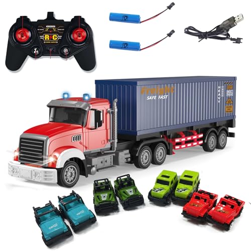 Mostop Ferngesteuerter LKW Transporter, Ferngesteuerter Spielzeug LKW Transport Vehicle mit 8 Kleinwagen & 2 Batterien für Geeignet für Kinder von 5, 6, 7, 8, 9 Jahren und älter von Mostop