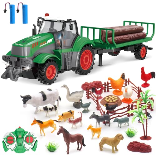Mostop Ferngesteuerter Traktor,1/24 Ferngesteuerter Traktor Set mit Truck, Anhänger,Holz und Ranch Tier Set 33 Stück,RC Bauernhof Spielzeug mit 2 Batterien,Licht,Bauernhof Spielzeug für Jungen Mädchen Mostop Ferngesteuerter Traktor,1/24 Ferngesteuerter Traktor Set mit Truck, Anhänger,Holz und Ranch Tier Set 33 Stück,RC Bauernhof Spielzeug mit 2 Batterien,Licht,Bauernhof Spielzeug für Jungen Mädchen von Mostop