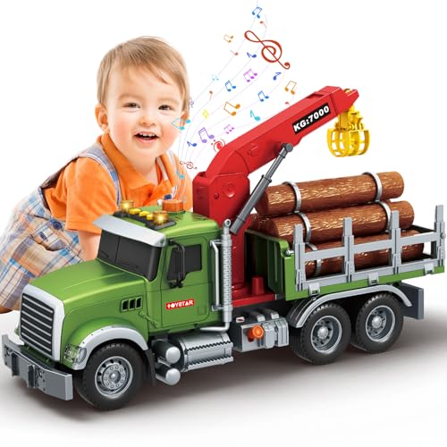 Mostop Kids Logging Truck Spielzeug für 3 4 5 6 Jahre alt Jungen Mädchen, 15'' Large Farm Logging Truck Spielzeug mit Kran und 6 Stämme,Big Farm Tow Truck Spielzeug mit Musik und Licht,Truck Geschenk von Mostop