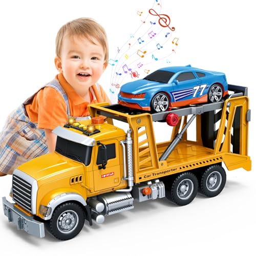 Mostop Kinder Transport Truck Spielzeug,15'' große Spielzeug Truck Transport Cars Carrier mit Auto Spielzeug, Friction Powered Transport Vehicle Carrier Auto mit Lichtern & Musik von Mostop