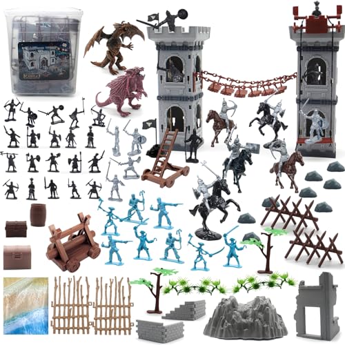 Mostop Mittelalterliches Ritterspielzeug für Jungen, Armeemänner, Ritter, Actionfiguren, Piratensoldaten-Set mit Karte, antikes Militär-Soldaten-Set, mittelalterliches Drachenspielzeug, selbstgebautes von Mostop