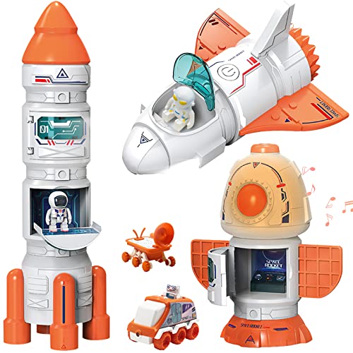 Mostop Space Toy für Kinder Raketenschiff Spielzeug mit Space Shuttle, Astronaut Figuren, Space Rover, Raumstation, 5 in1 Raumschiff Spielzeug für Kinder 3-8 von Mostop