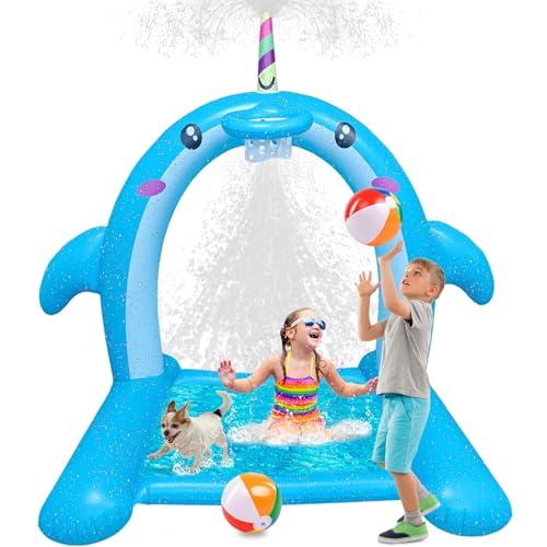 Mostop Sprinkler für Kinder im Freien Spielen,riesige aufblasbare Wal Wasser Spielzeug Splash Pad mit Basketballkorb und 2 Bälle,Spaß Sprinkler Sommer Outdoor-Spiel für 3-8 Jahre alt Jungen Mädchen Mostop Sprinkler für Kinder im Freien Spielen,riesige aufblasbare Wal Wasser Spielzeug Splash Pad mit Basketballkorb und 2 Bälle,Spaß Sprinkler Sommer Outdoor-Spiel für 3-8 Jahre alt Jungen Mädchen von Mostop