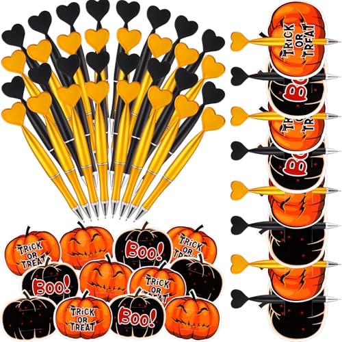 MotiMind 72 Stück Halloween-Stifte in Herzform, Kugelschreiber, Großpackung und Halloween-Kürbis-Tauschkarte, Süßes oder Saures, Geschenk-Set für Halloween-Party, Klassenzimmer, Belohnungen, von MotiMind