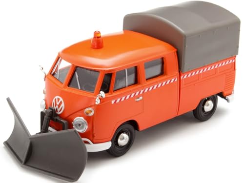 VW T1 Pritsche Plane orange mit Schneepflug Modellauto 1:24 Motormax von Motor Max