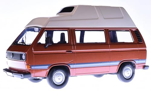 VW T3 Camping Bus braun weiß Modellauto 1:24 Motormax mit individuellem Wunschkennzeichen von Motor Max