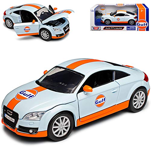 Motormax A*U*D*I TT 8J Coupe Gulf Oil Blau mit Orange 2. Generation 2006-2014 1/24 Modell Auto mit individiuellem Wunschkennzeichen von Motormax