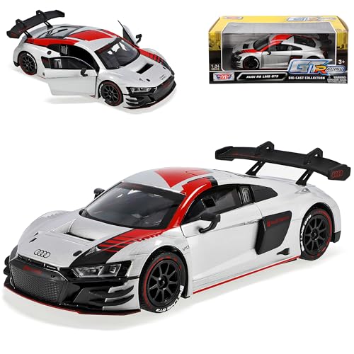 Motormax A*u*d*i R8 4S LSM GT3 Silber mit Rot Coupe 2. Generation 2015-2024 1/24 Modell Auto mit individiuellem Wunschkennzeichen von Motormax