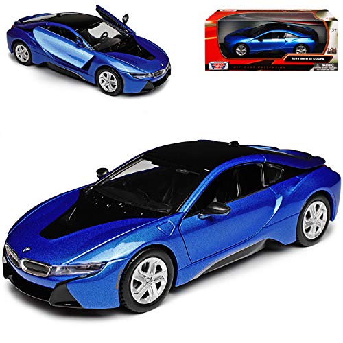 Motormax B-M-W I8 Coupe Blau mit Dach in Schwarz Ab 2013 1/24 Modell Auto von Motormax