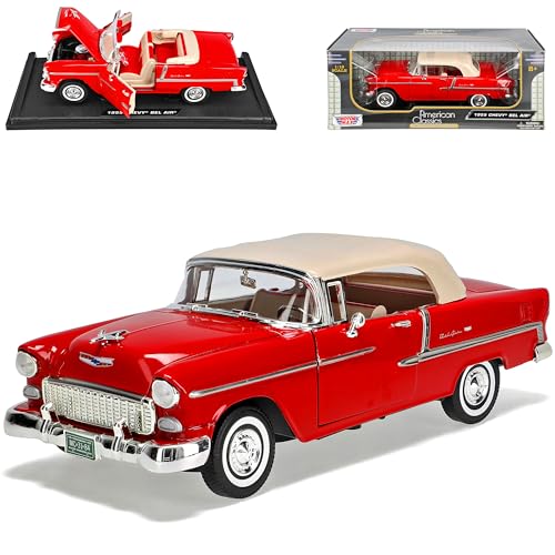 Motormax Chevrolet Bel Air Cabrio Rot mit abnehmbarem Hard Top 1955 1/18 Modell Auto mit individiuellem Wunschkennzeichen von Motormax