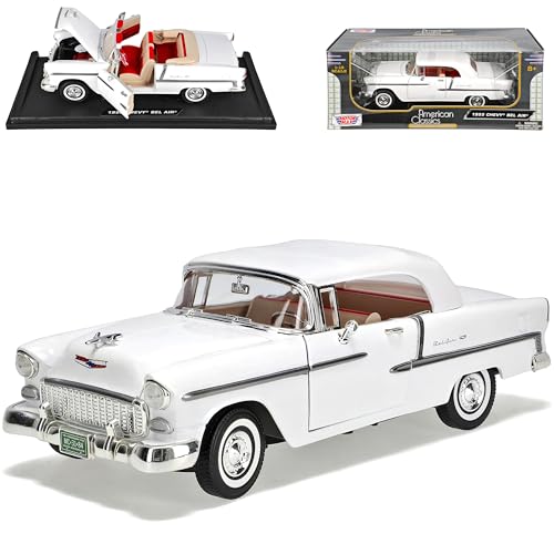 Motormax Chevrolet Bel Air Cabrio Weiss mit abnehmbarem Hard Top 1955 1/18 Modell Auto mit individiuellem Wunschkennzeichen von Motormax