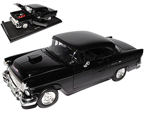 Motormax Chevrolet Bel Air Coupe Schwarz Custom Motorhaube 1955 1/18 Modell Auto mit individiuellem Wunschkennzeichen von Motormax