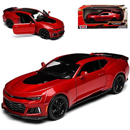 Motormax Chevrolet Camaro Coupe ZL1 Rot mit Schwarz 6. Generation Ab 2015 Version Ab 2017 1/24 Modell Auto mit individiuellem Wunschkennzeichen von Motor Max