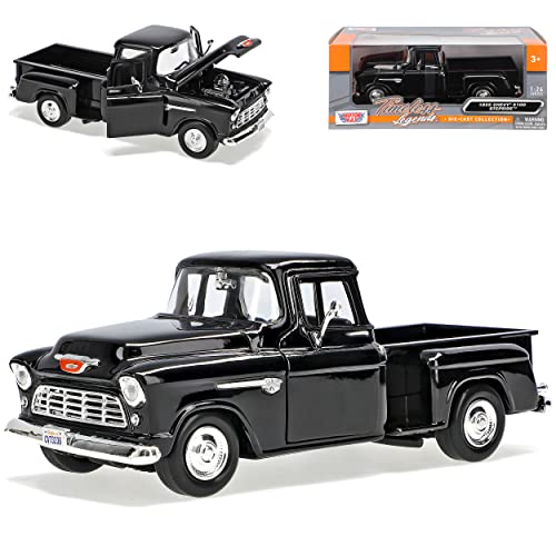 Motormax Chevrolet Chevy 5100 Stepside Pick-Up Schwarz 1955 1/24 Modell Auto mit individiuellem Wunschkennzeichen von Motormax