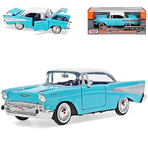 Motormax Chevrolet Chevy Bel Air 2400C Coupe Hell Blau mit Weiss 1. Generation 1953-1957 1/24 Modell Auto mit individiuellem Wunschkennzeichen von Motormax