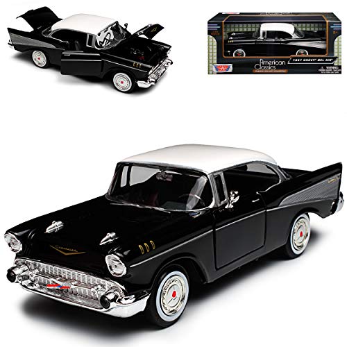 Motormax Chevrolet Chevy Bel Air Coupe Schwarz mit Weissem Dach 1957 Oldtimer 1/24 Modell Auto von Motormax