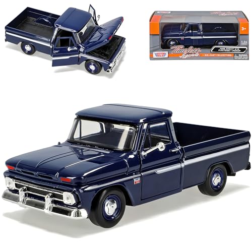 Motormax Chevrolet Chevy Fleetside Pick-up 1966 C10 Dunkel Blau 1/24 Modellauto Modell Auto von Motor Max