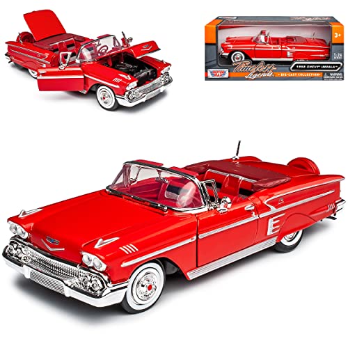 Motormax Chevrolet Chevy Impala Cabrio Rot Offen 1958 Oldtimer 1/24 Modell Auto von Motormax