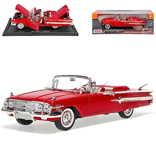 Motormax Chevrolet Chevy Impala Rot 1960 Cabrio Oldtimer 1/18 Modell Auto mit individiuellem Wunschkennzeichen von Motormax