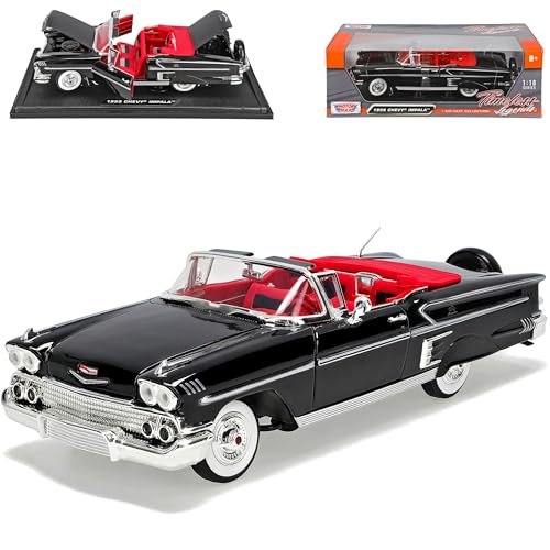 Motormax Chevrolet Chevy Impala SS Cabrio Schwarz 1. Generation 1958 1/18 Modell Auto mit individiuellem Wunschkennzeichen von Motormax