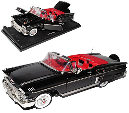 Motormax Chevrolet Chevy Impala SS Cabrio Schwarz 1. Generation 1958 1/18 Modell Auto mit individiuellem Wunschkennzeichen von Motormax