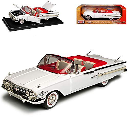 Motormax Chevrolet Chevy Impala SS Cabrio Weiss 1. Generation 1960 1/18 Modell Auto mit individiuellem Wunschkennzeichen von Motormax