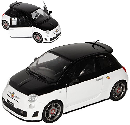 Motormax FIAT 500 Nuova Abarth Schwarz Weiss Ab 2007 1/24 Modell Auto mit individiuellem Wunschkennzeichen von Motormax