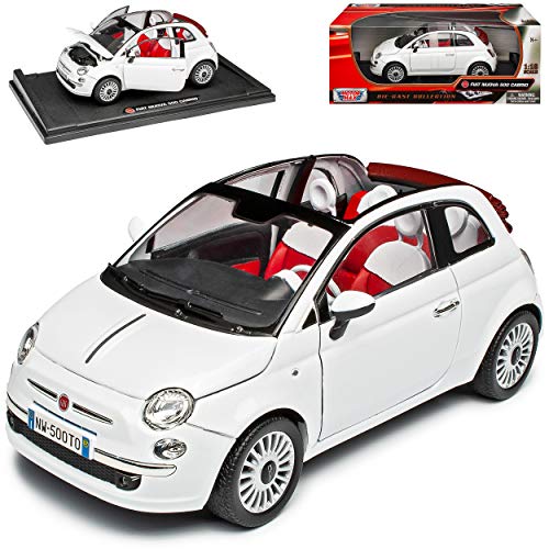 Motormax FIAT 500C Nuova Weiss Cabriolet 2007-2014 1/18 Modell Auto mit individiuellem Wunschkennzeichen von Motormax