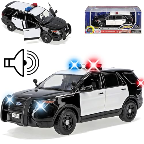 Motormax Ford Explorer SUV Police Interceptor Weiss Schwarz mit Licht und Sound 5. Generation 2010-2019 1/24 Modell Auto mit individiuellem Wunschkennzeichen von Motormax