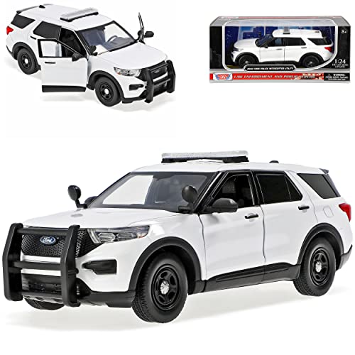 Motormax Ford Explorer XLT Police Interceptor Utility Weiss Polizei mit Sirene 6. Generation Ab 2019 1/24 Modell Auto mit individiuellem Wunschkennzeichen von Motormax