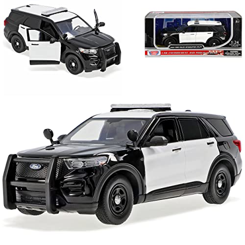 Motormax Ford Explorer XLT Police Interceptor Utility Weiss Schwarz Polizei mit Sirene 6. Generation Ab 2019 1/24 Modell Auto mit individiuellem Wunschkennzeichen von Motormax