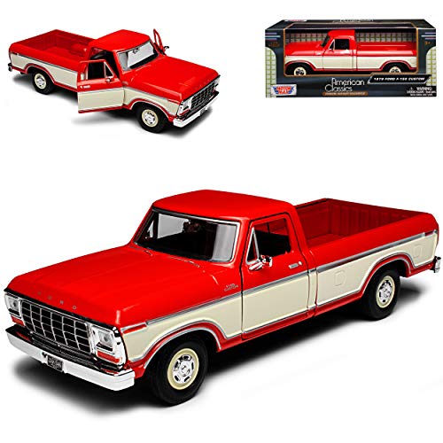 Motormax Ford F*150 Custom Rot mit Weiss Pick-Up 6. Generation 1973-1980 1/24 Modell Auto von Motormax