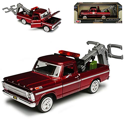 Motormax Ford F-100 Pick Up Abschlepper Metallic Rot 5. Generation 1966-1972 1/24 Modell Auto mit individiuellem Wunschkennzeichen von Motormax