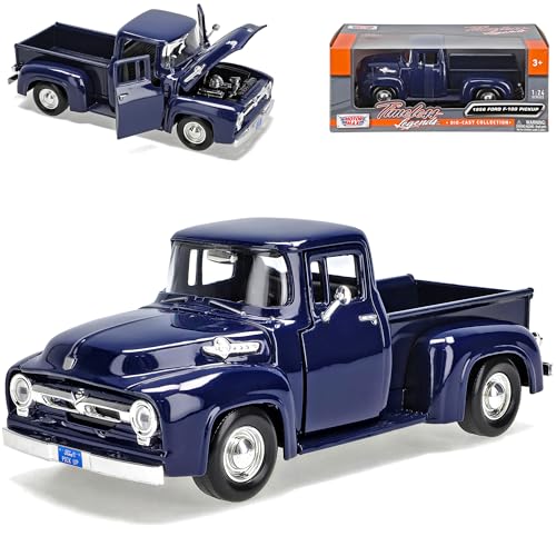 Motormax Ford F100 Pick-up 1956 Dunkel Blau Pritsche Oldtimer 1/24 Modell Auto mit individiuellem Wunschkennzeichen von Motormax