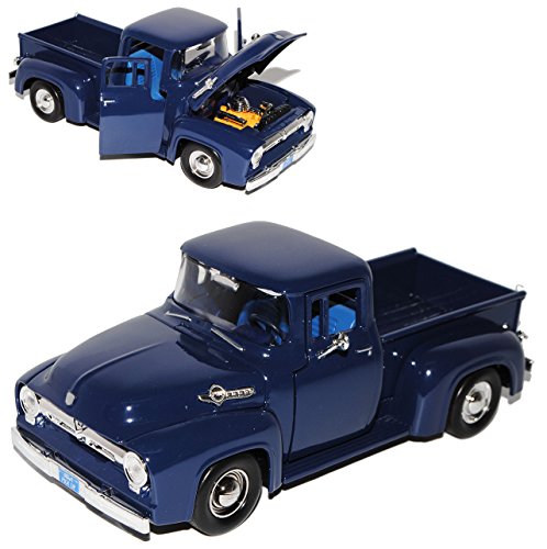 Motormax Ford F100 Pick-up 1956 Dunkel Blau Pritsche Oldtimer 1/24 Modell Auto von Motormax