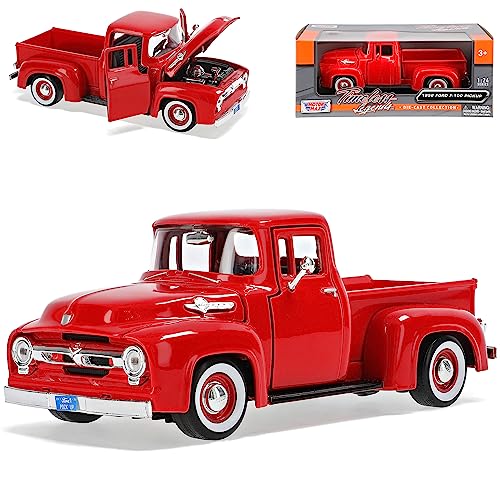 Motormax Ford F100 Pick-up 1956 Rot Pritsche Oldtimer 1/24 Modell Auto mit individiuellem Wunschkennzeichen von Motormax