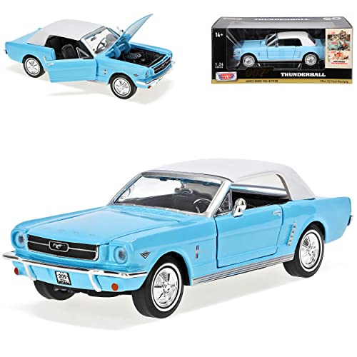 Motormax Ford Mustang 1964 1/2 Cabrio Blau mit Hard Top in Weiss J. Bond 007 Thunderball Feuerball 1/24 Modell Auto mit individiuellem Wunschkennzeichen von Motormax