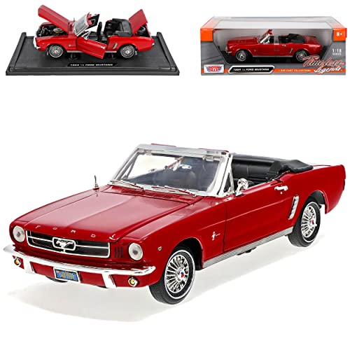 Motormax Ford Mustang I 1. Generation 1/2 Cabrio Rot 1. Modelljahr 1964 Generation 1964-1966 1/18 Modell Auto mit individiuellem Wunschkennzeichen von Motormax