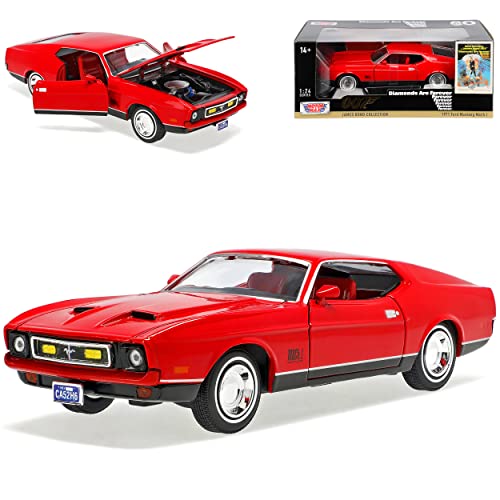 Motormax Ford Mustang I Coupe Mach I Rot 4. Generation 1970-1973 J. Bond 007 Diamantenfieber 1/24 Modell Auto mit individiuellem Wunschkennzeichen von Motormax