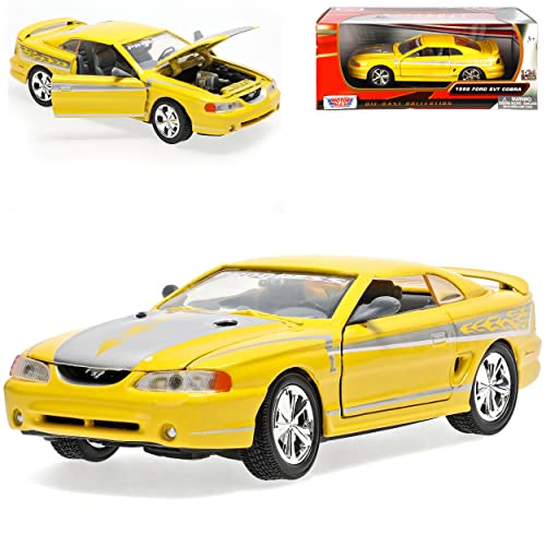 Motormax Ford Mustang IV SVT Cobra Coupe Gelb 1994-1998 1/24 Modell Auto mit individiuellem Wunschkennzeichen von Motormax