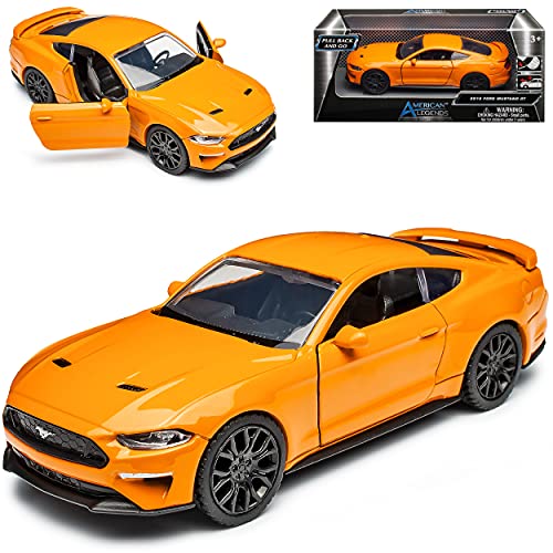 Motormax Ford Mustang VI Coupe Orange Modell Ab 2014 Version ab Facelift 2017 mit Rückzugsmotor ca 1/43 1/36-1/46 Modell Auto von Motormax