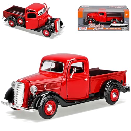 Motormax Ford Pick-up 1937 Rot Pritsche Oldtimer 1/24 Modell Auto mit individiuellem Wunschkennzeichen von Motormax