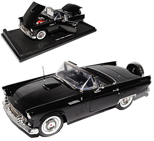 Motormax Ford Thunderbird Cabrio Schwarz 1. Generation Classic Birds 1955-1957 1/18 Modell Auto mit individiuellem Wunschkennzeichen von Motormax