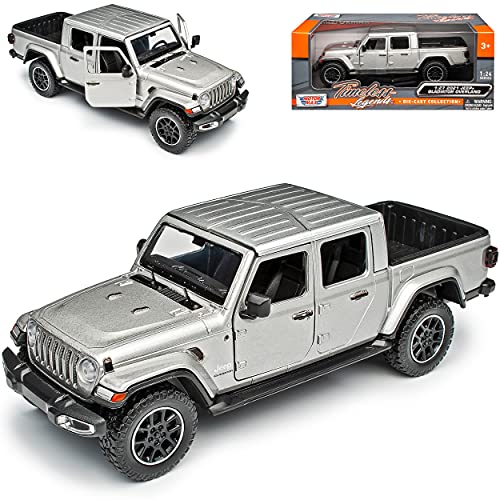 Motormax Jeep Gladiator Overland JT Wrangler Silber Pick-Up Ab 2019 1/27 1/24 Modell Auto mit individiuellem Wunschkennzeichen von Motormax