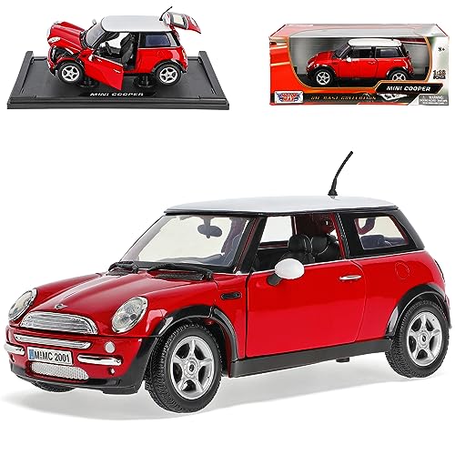 Motormax Mini Cooper R50 Rot mit Dach in Weiss 2001-2006 1/18 Modell Auto von Motormax