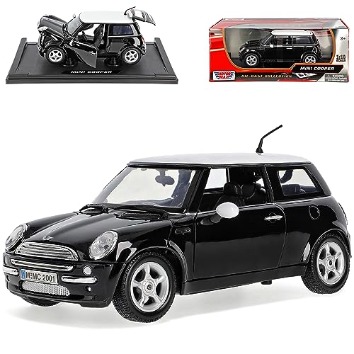 Motormax Mini Cooper R50 Schwarz mit Dach in Weiss 2001-2006 1/18 Modell Auto mit individiuellem Wunschkennzeichen von Motormax