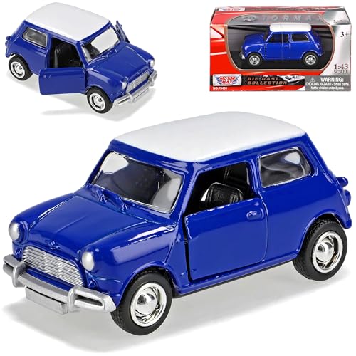 Motormax Mini Cooper altes Ur Modell Blau mit weißem Dach 1959-2000 1/43 Modell Auto mit individiuellem Wunschkennzeichen von Motormax